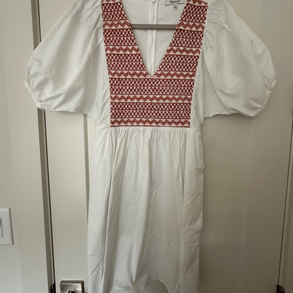 Madewell White Mini Dress with Red Embroidery